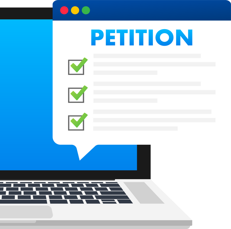 Petition form on laptop screen. Making choice, democracy. Public welfare support.